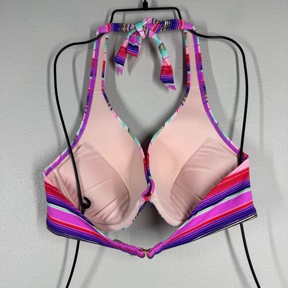 Victoria’s Secret Purple Rainbow Stripe Plunge Push Up Swimsuit Bikini Top 36D - Picture 3 of 6